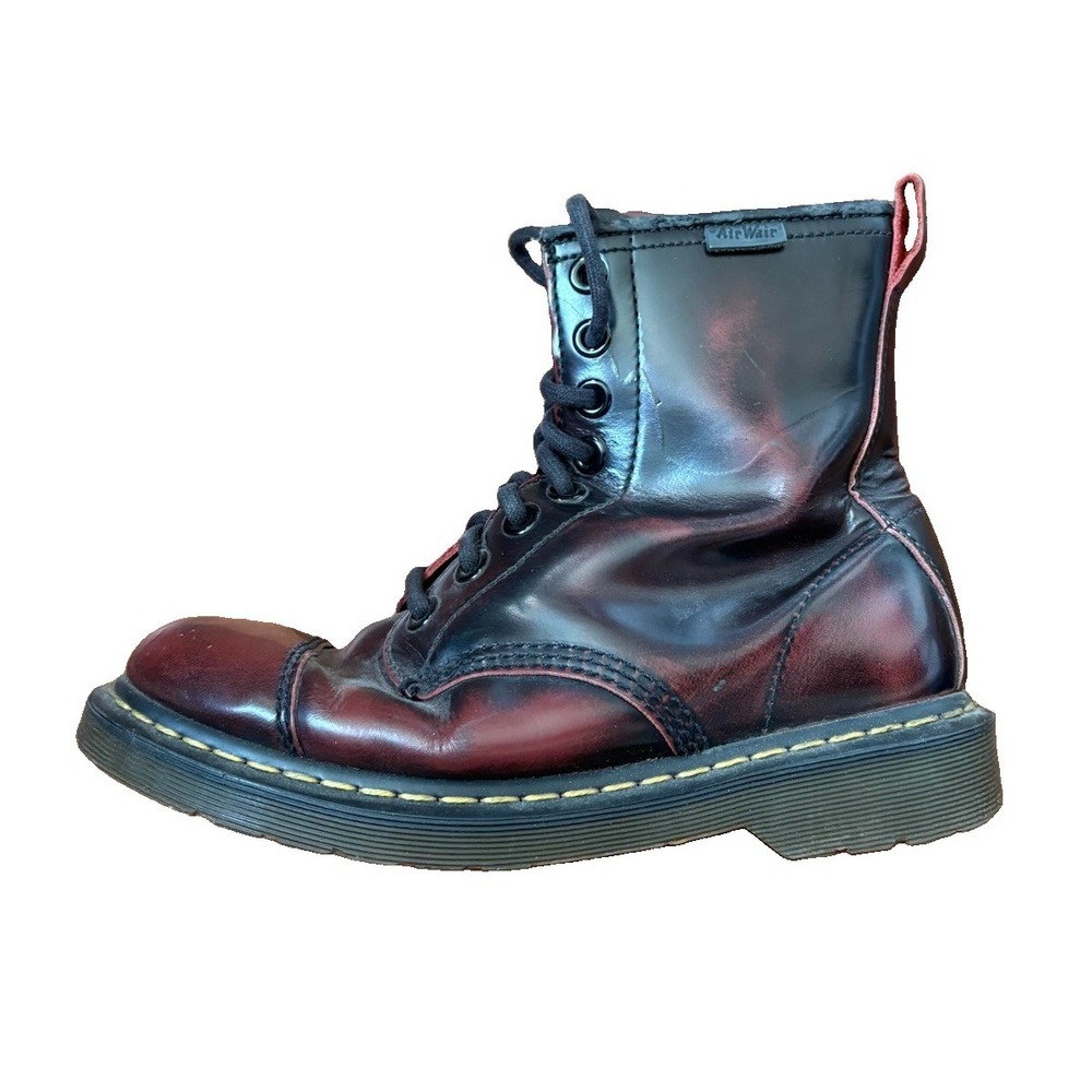 Dr. Martens Burgandy Leather Lace-Up Combat Ankle Boots Round Toe Mens 9 Wom 10